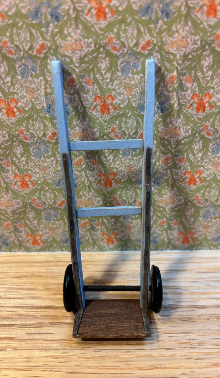 Dollhouse Miniature Blue Wooden Hand Truck,  Handcrafted