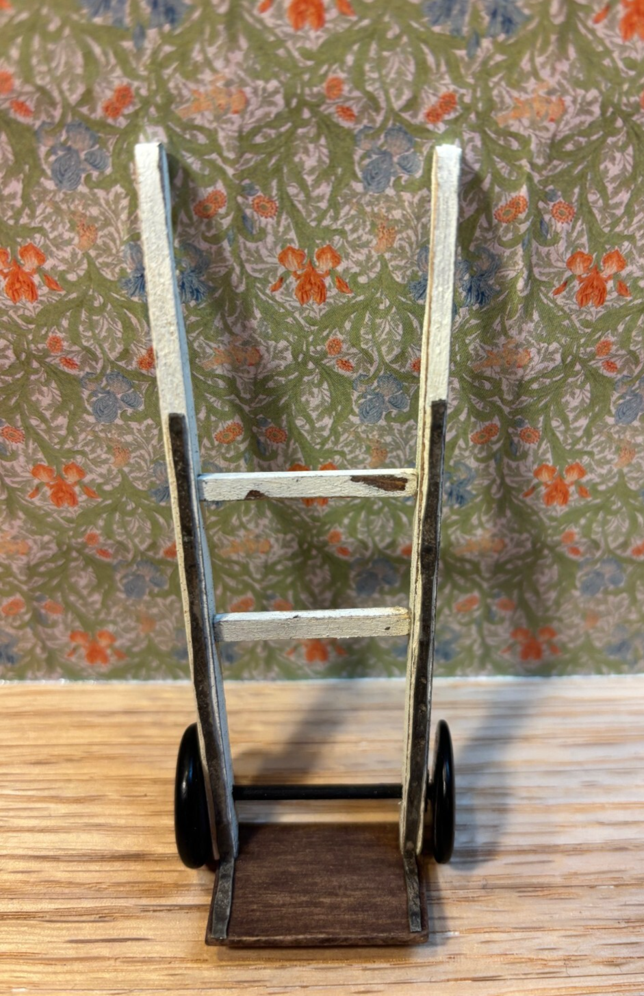 Dollhouse Miniature White Wooden Hand Truck,  Handcrafted