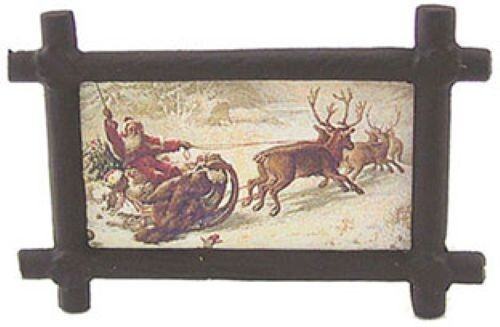 Dollhouse Miniature Santa and Sleigh Framed Picture