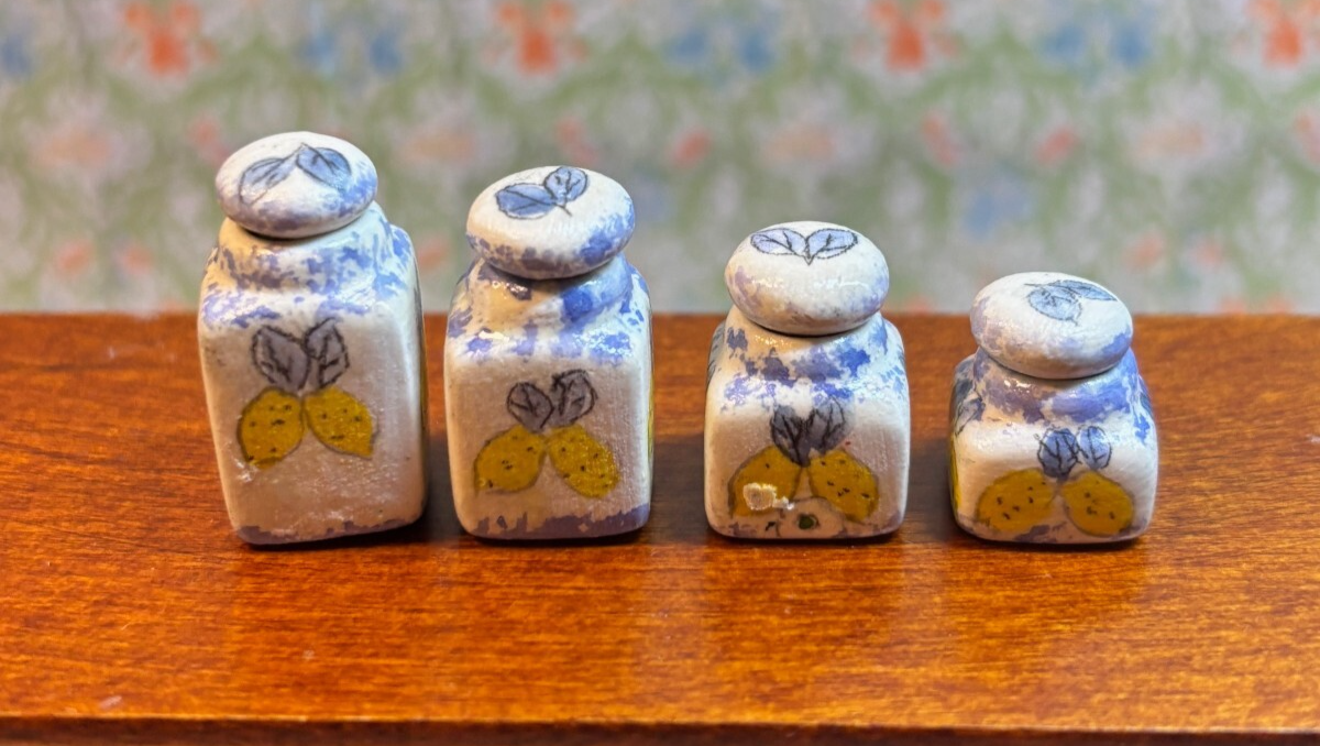 Dollhouse Miniature Handpainted Lemon Canister Set