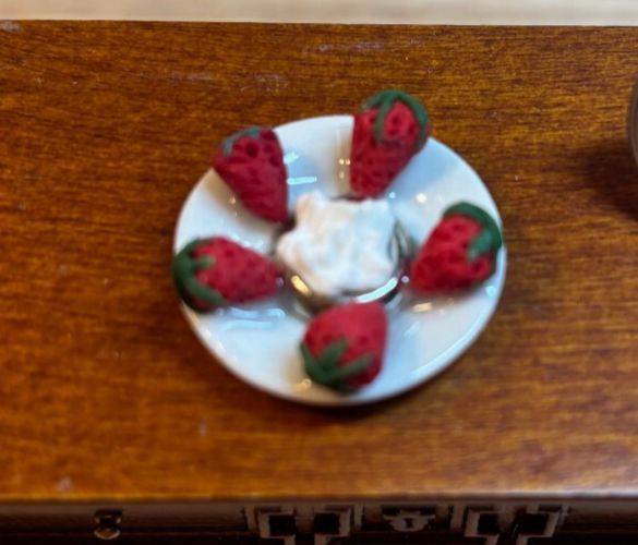 Dollhouse Miniature Strawberries and Cream, Handcrafted