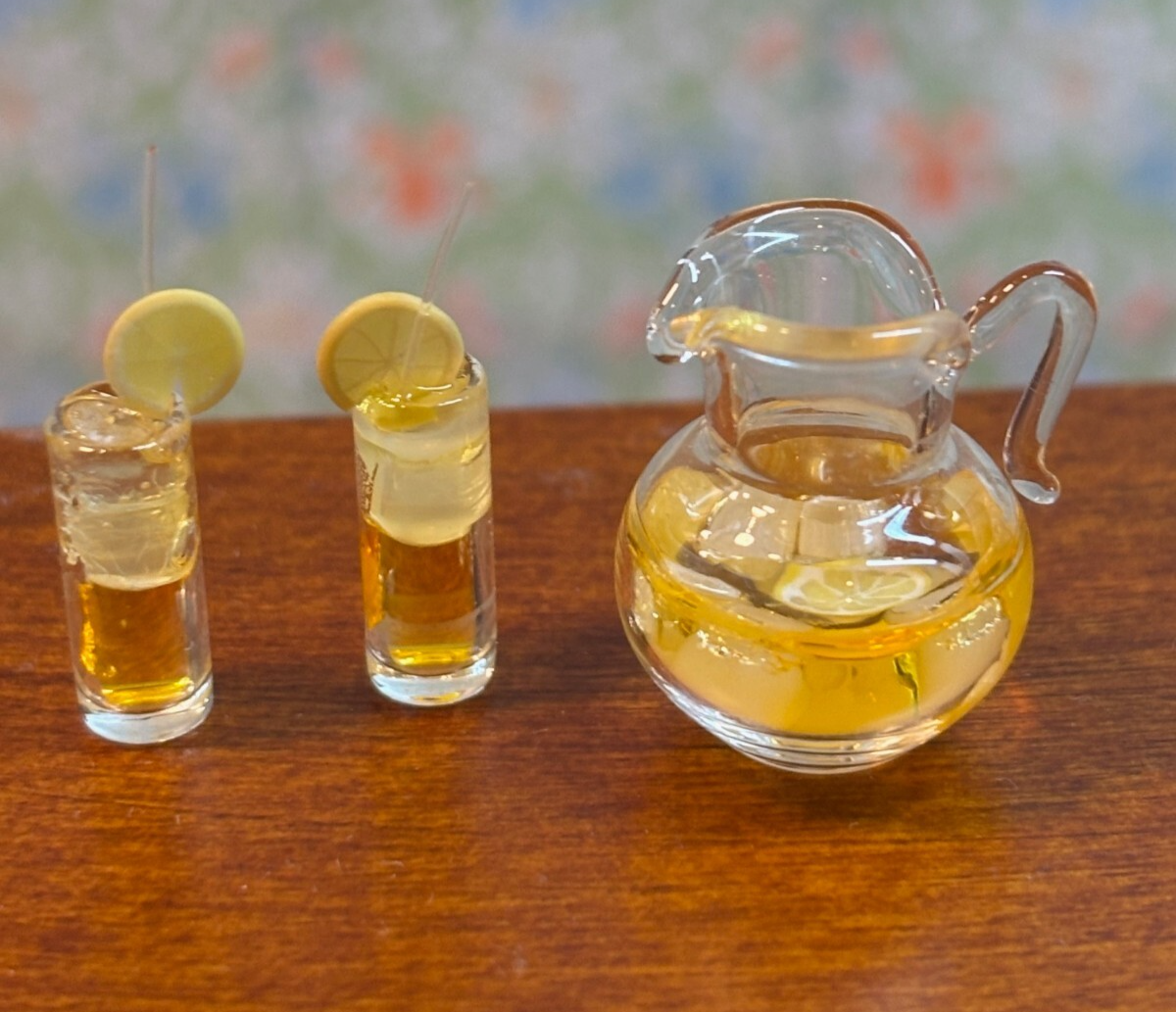 Dollhouse Miniature Lemonade Pitcher & 2 Glasses of Lemonade by Falcon Miniature