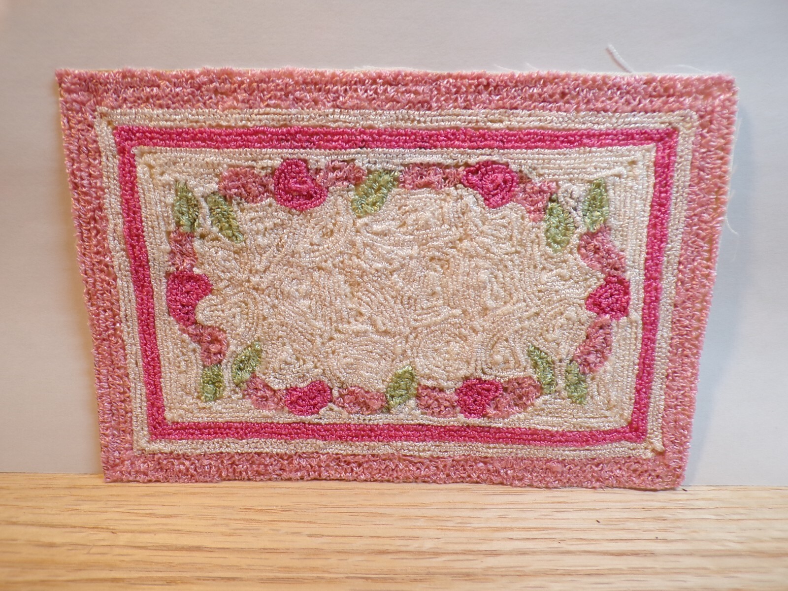 Dollhouse Miniature Pink Floral Bunka Rug -Handcrafted by Taylor Jade