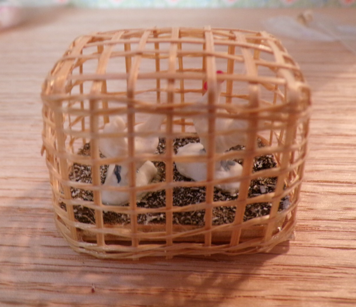Dollhouse Miniature Chickens in Crate - Handcrafted