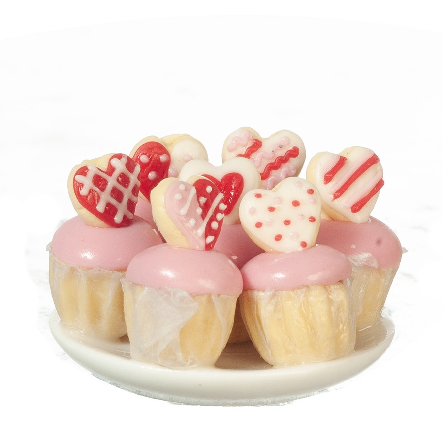Dollhouse Miniature 7 Valentine Cupcakes on a Plate