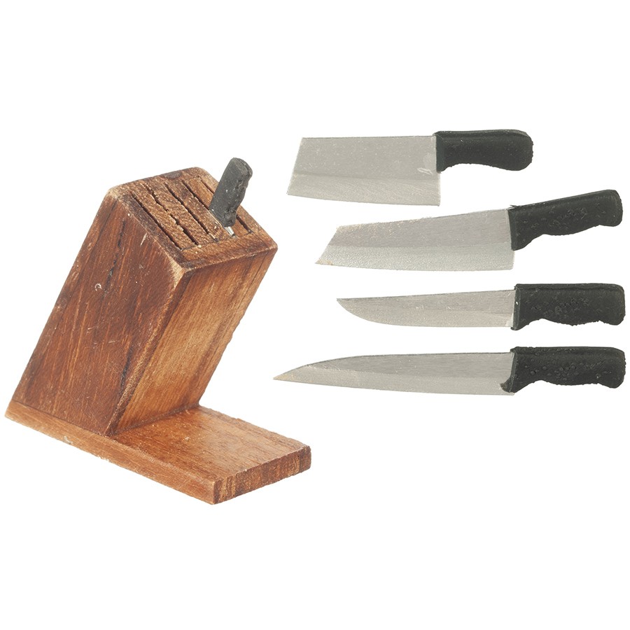 Dollhouse Miniature Knife Holder with 4 Knives