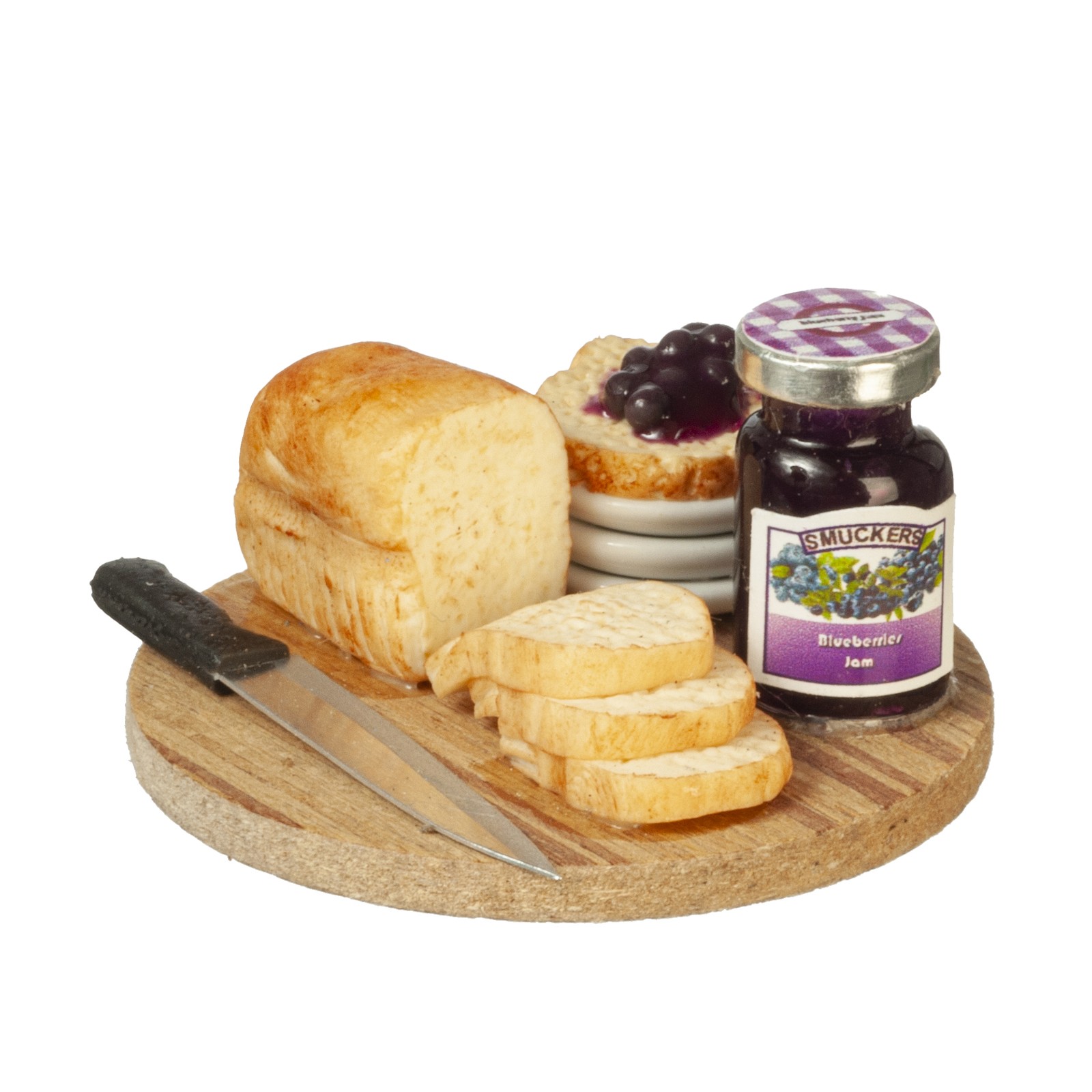 Dollhouse Miniature Toast Set on Board with Blackberry Jam
