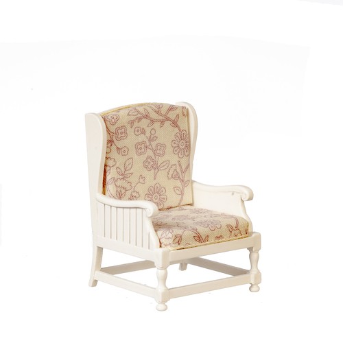 Dollhouse Miniature JBM Vintage Wingback Chair in White