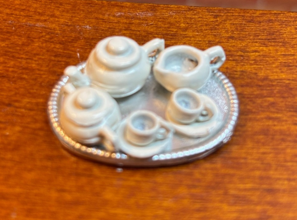 Dollhouse Miniature White Toy Tea Set, 8 Pieces