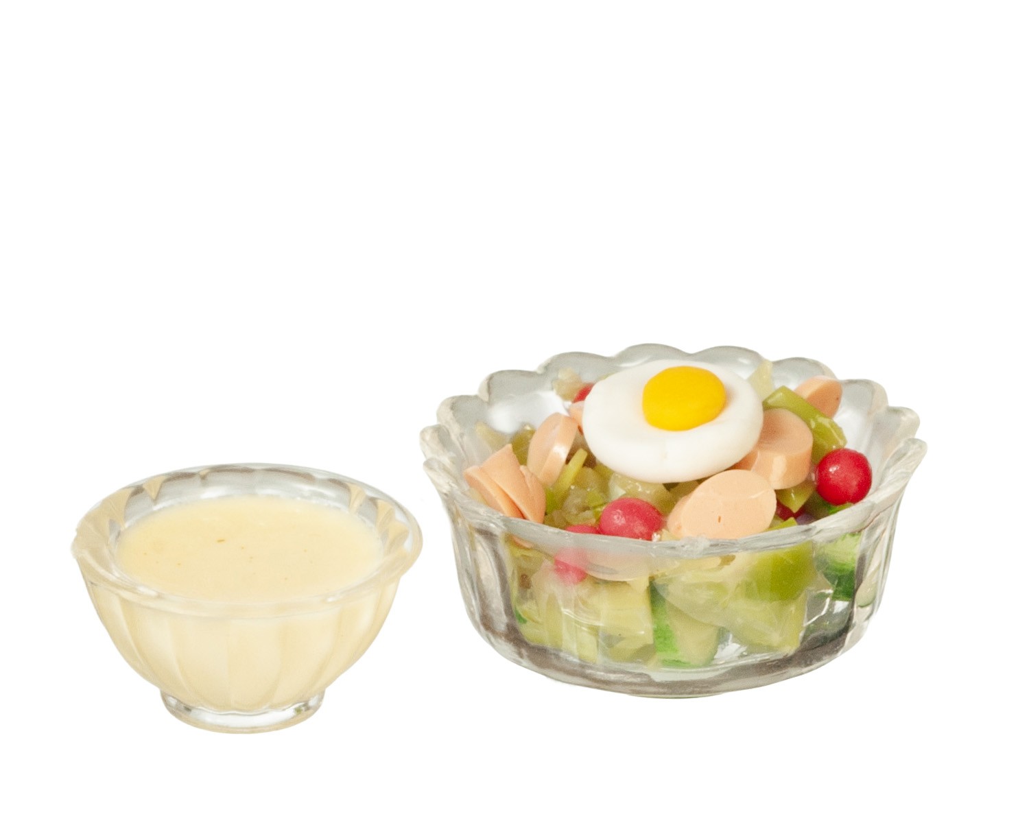 Dollhouse Miniature Bowl of Chef Salad with Ranch Dressing