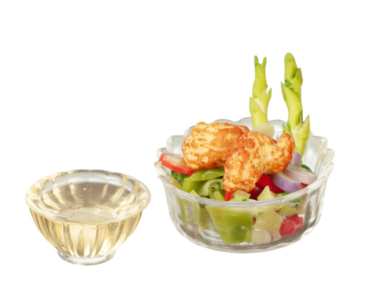 Dollhouse Miniature Bowl of Salad with Italian Dressing