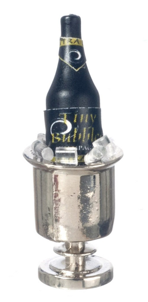 Dollhouse Miniature Silver Bucket with Champagne and Ice