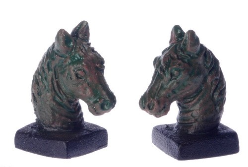 Dollhouse Miniature Bronzed Horse Head Figurines, Set of 2