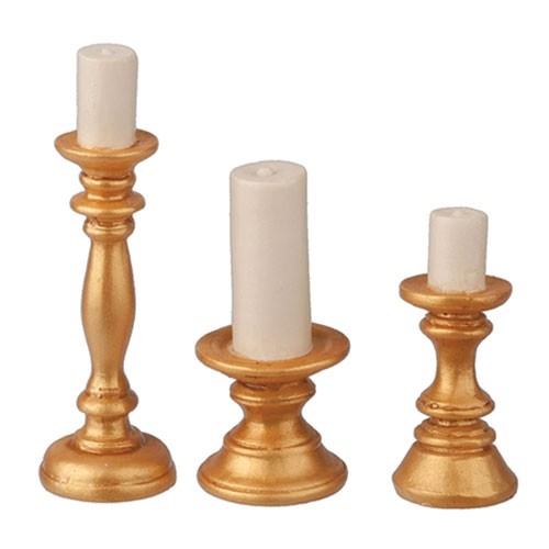 Dollhouse Miniature Trio of Gold Candlesticks