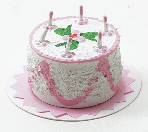 Dollhouse Miniature Pink Happy Birthday Cake