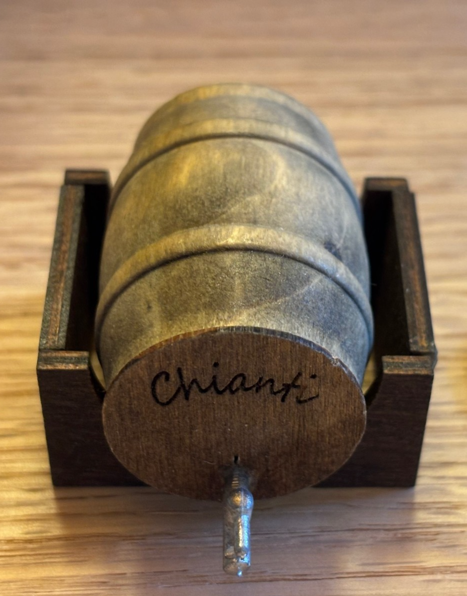 Dollhouse Miniature Wooden Chianti Barrel with Holder