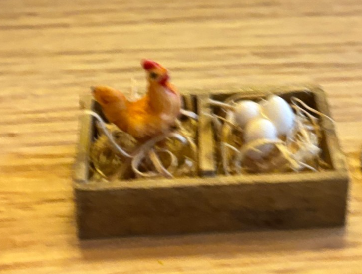 Dollhouse Miniature Crate with Chicken and Eggs