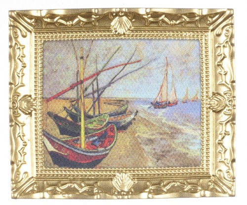 Dollhouse Miniature Monet Boat Painting in Frame