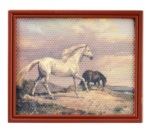 Dollhouse Miniature Horse Painting in Brown Frame