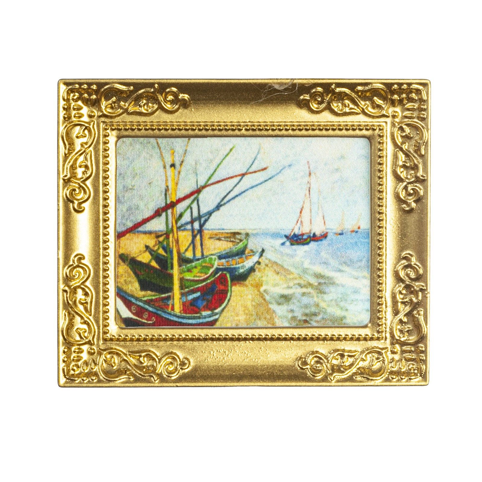Dollhouse Miniature Boat Picture in Gold Frame
