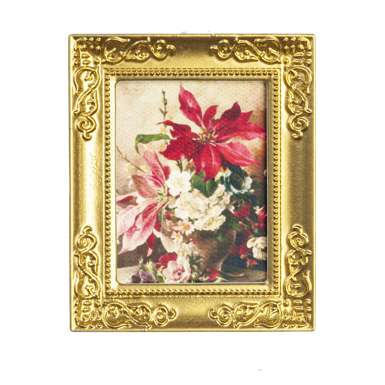 Dollhouse Miniature Flower Picture in Gold Frame