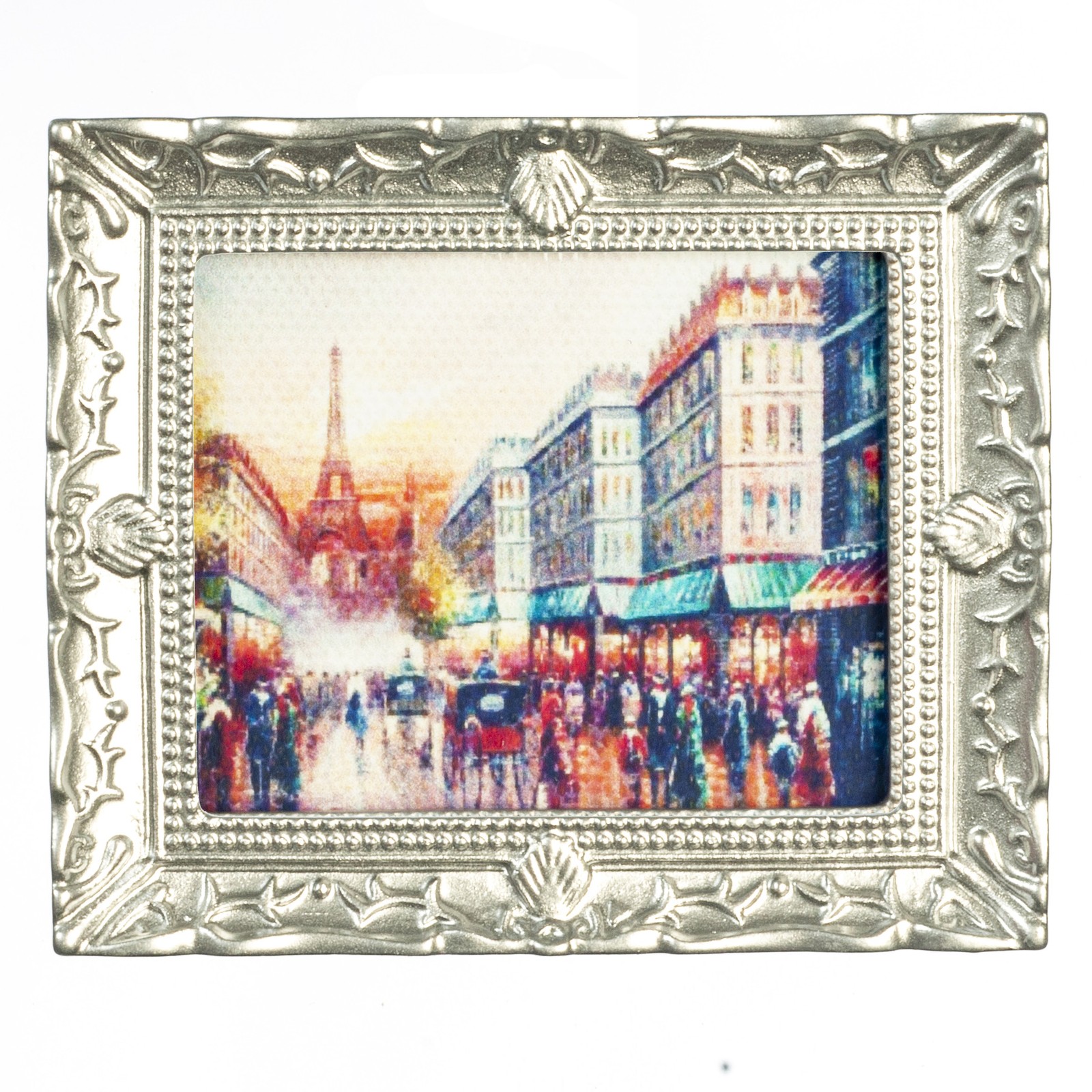 Dollhouse Miniature Paris Street Picture in Silver Frame