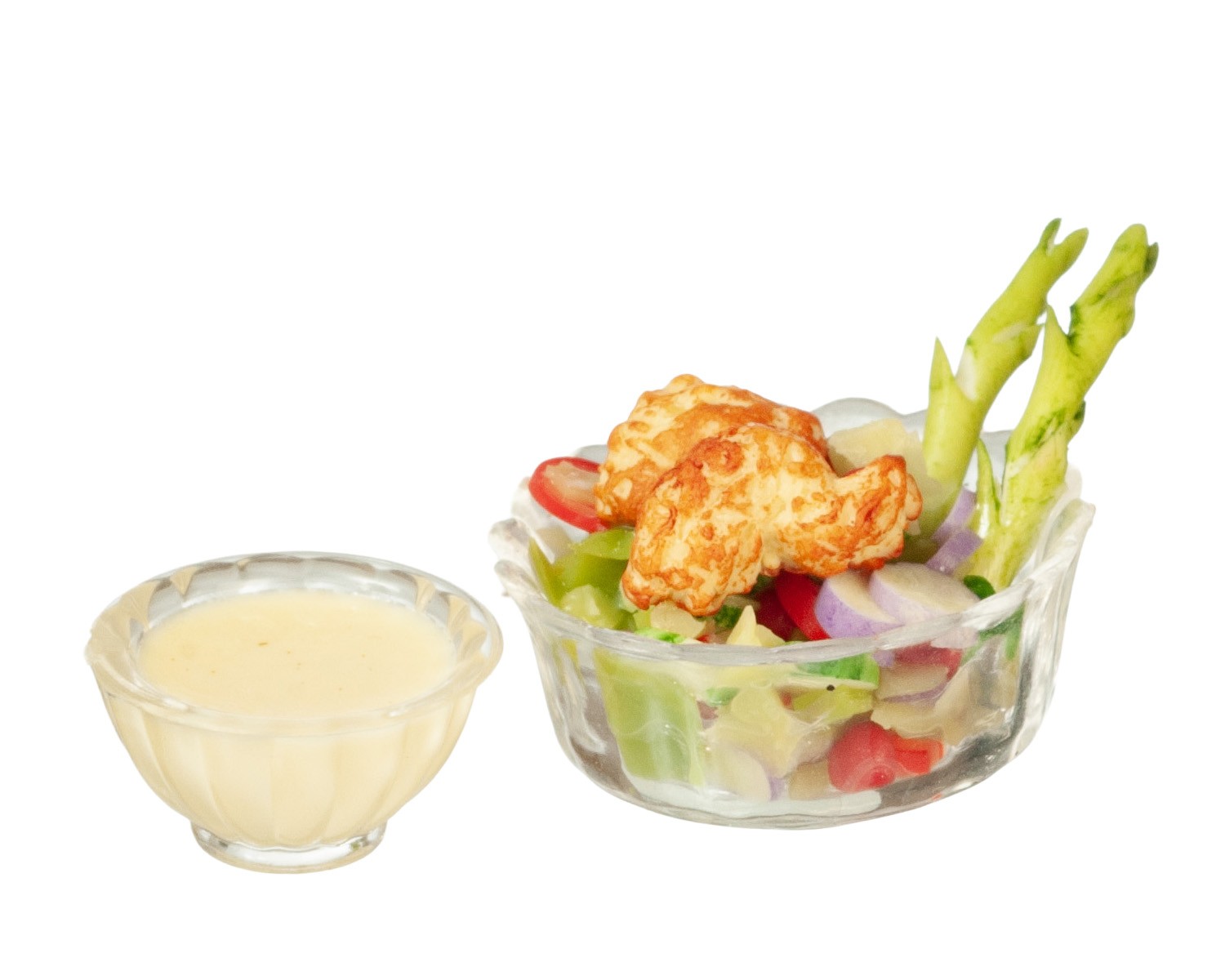 Dollhouse Miniature Bowl of Salad with Ranch