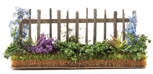 Dollhouse Miniature Garden Fence with Blue Flowers 1:24 Scale
