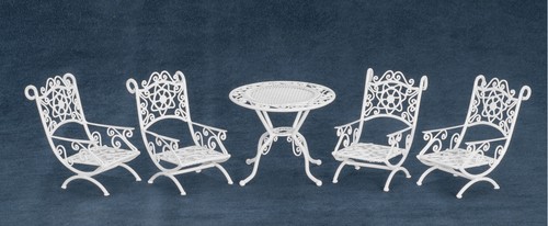 Patio Set - White Wire- Dollhouse Miniature