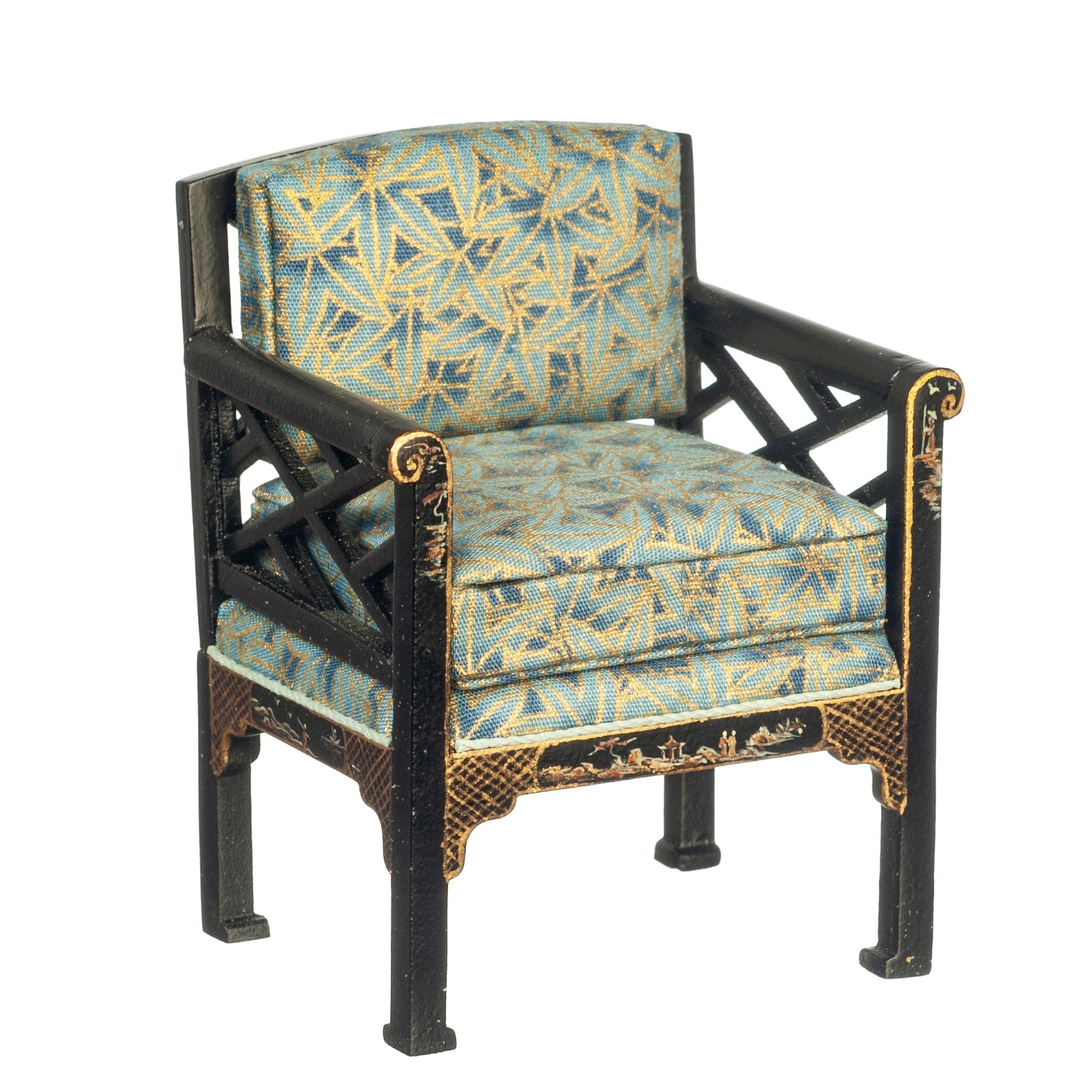 Chinese Chippendale Armchair in Black by - JBM Dollhouse Miniature