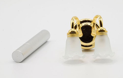 Miniature Dollhouse LED Battery Double Wall Sconce W/White Tulip Shade and Wand