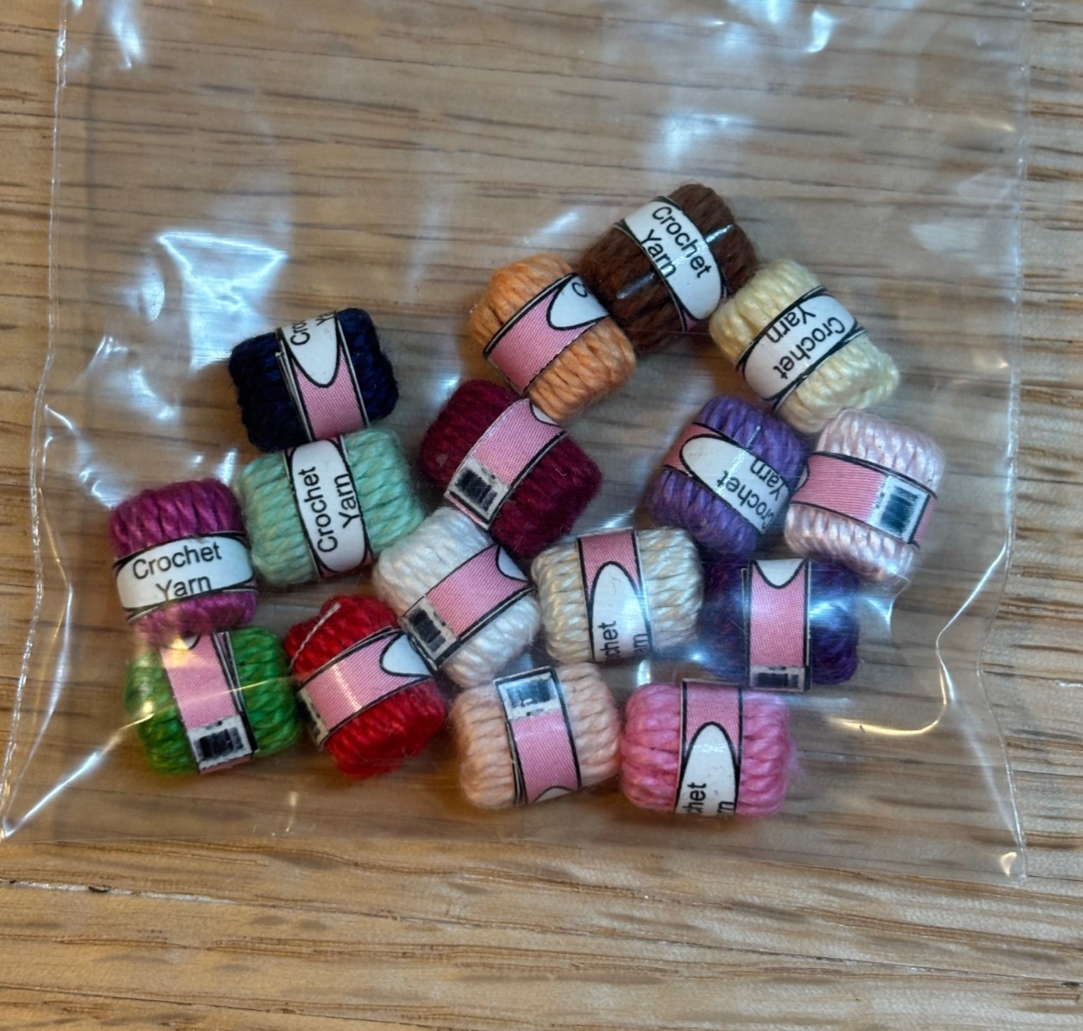 Dollhouse Miniature Set of 16 Crochet Yarn Skeins Handcrafted Set B