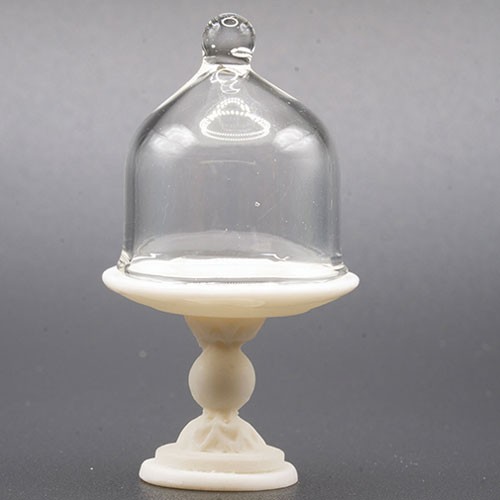Dollhouse Miniature White Pedestal with Glass Cover