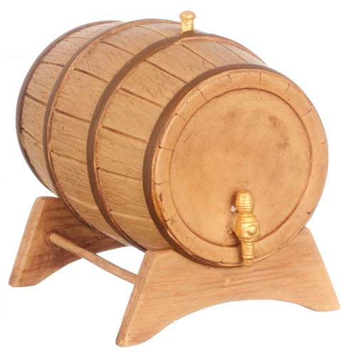 Dollhouse Miniature Large Wooden Wine Barrel with Holder