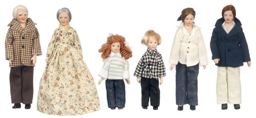 Dollhouse Miniature Modern Extended Doll Family Set of 6