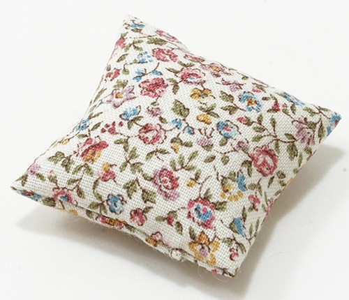 Dollhouse Miniature Pillow: Ecru with Floral Print