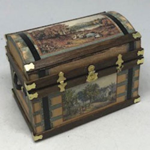 Dollhouse Miniature Lithograph Wooden Trunk Kit, Classic Americana Fall
