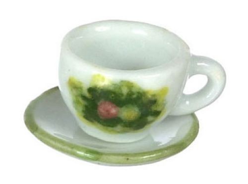Dollhouse Miniature Porcelain Spring Cups & Saucers- Set of 2 - by Falcon Miniatures