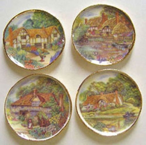 Dollhouse Miniature Set of 4 Cottage Platters- Handcrafted