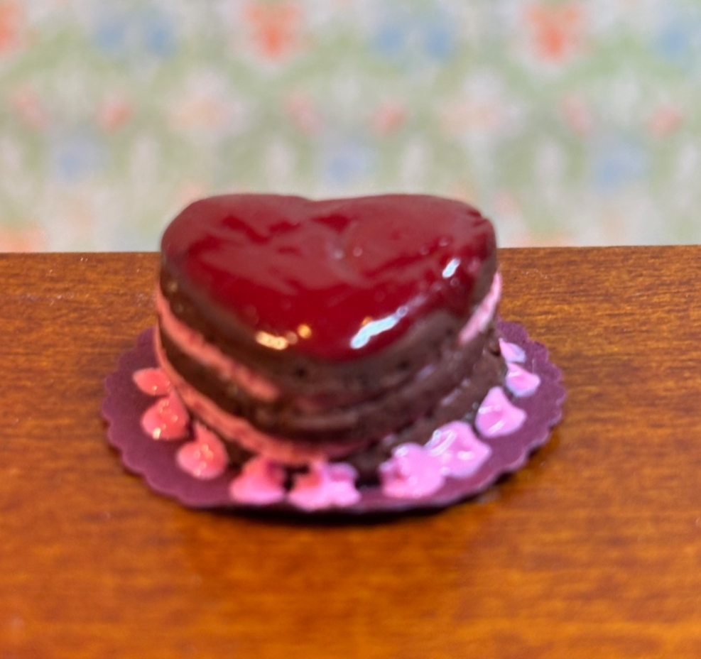 Dollhouse Miniature Red Valentine Cake, Handcrafted