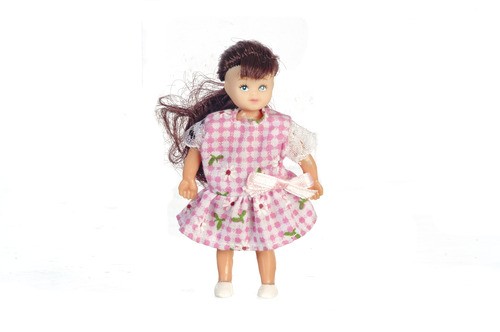 Dollhouse Miniature Brunette Girl Doll in Outfit 1/12 Scale