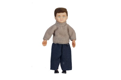 Dollhouse Miniature Brunette Boy Doll in Outfit 1/12 Scale
