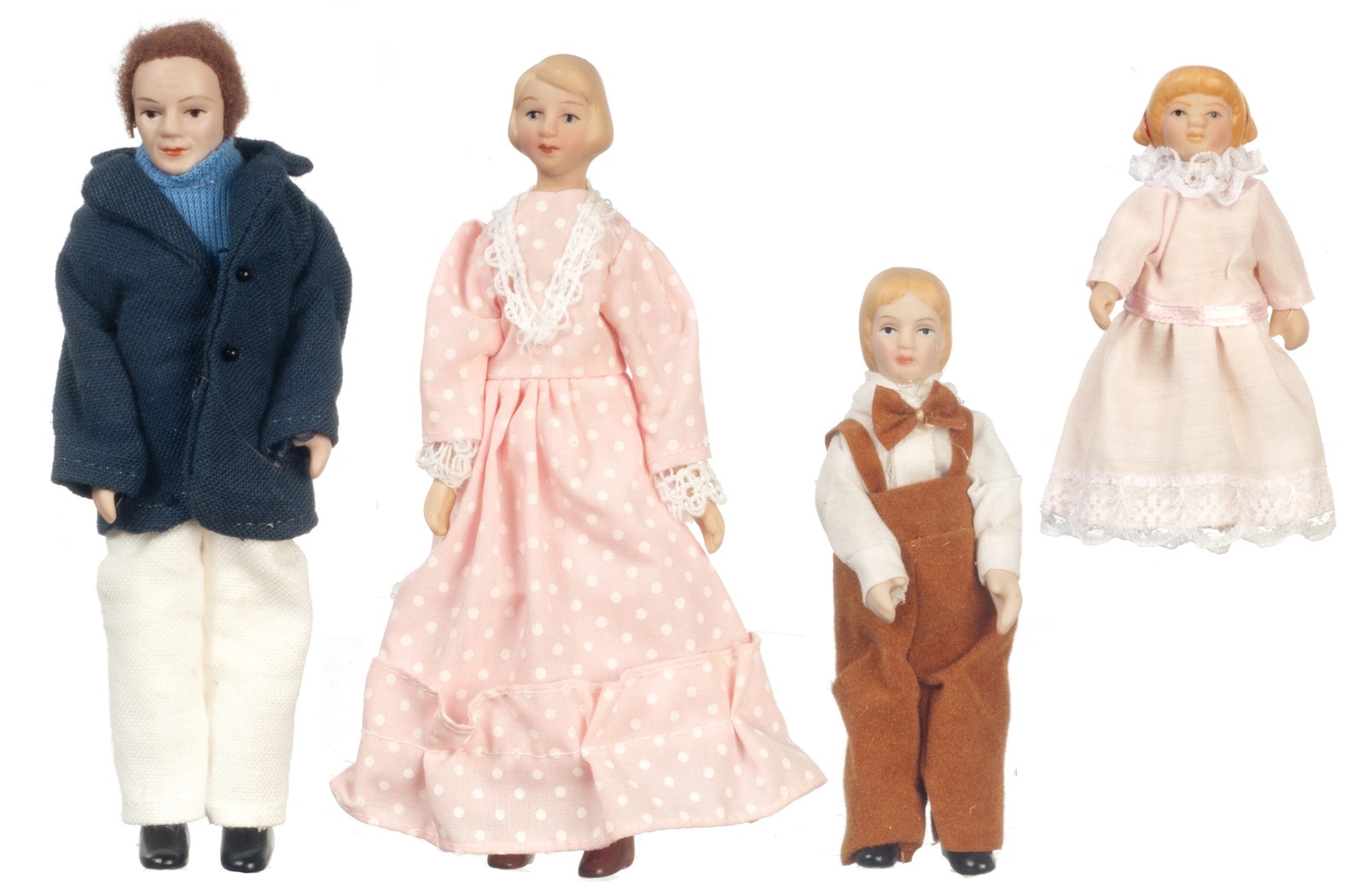 Dollhouse Miniature Set of 4 Porcelain Dolls - Family