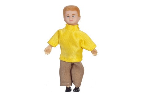 Dollhouse Miniature Blonde Boy Doll in Yellow Outfit 1/12 Scale