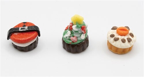 Dollhouse Miniature Christmas Cupcakes Set of 3