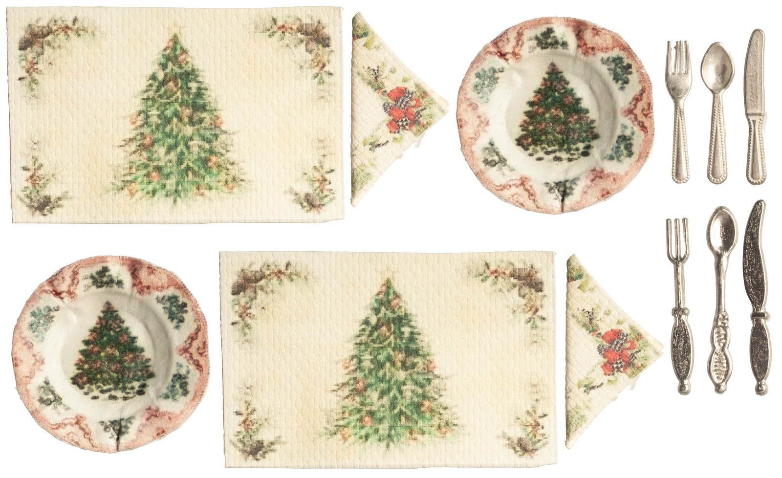 Dollhouse Miniature Christmas Place Setting, Set of 12