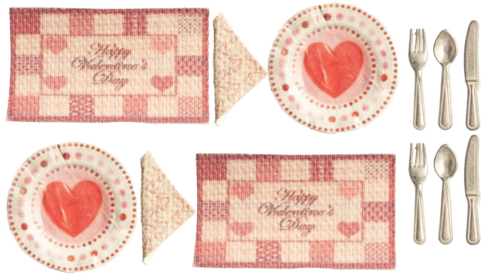 Dollhouse Miniature Valentine's Place Setting, Set of 12