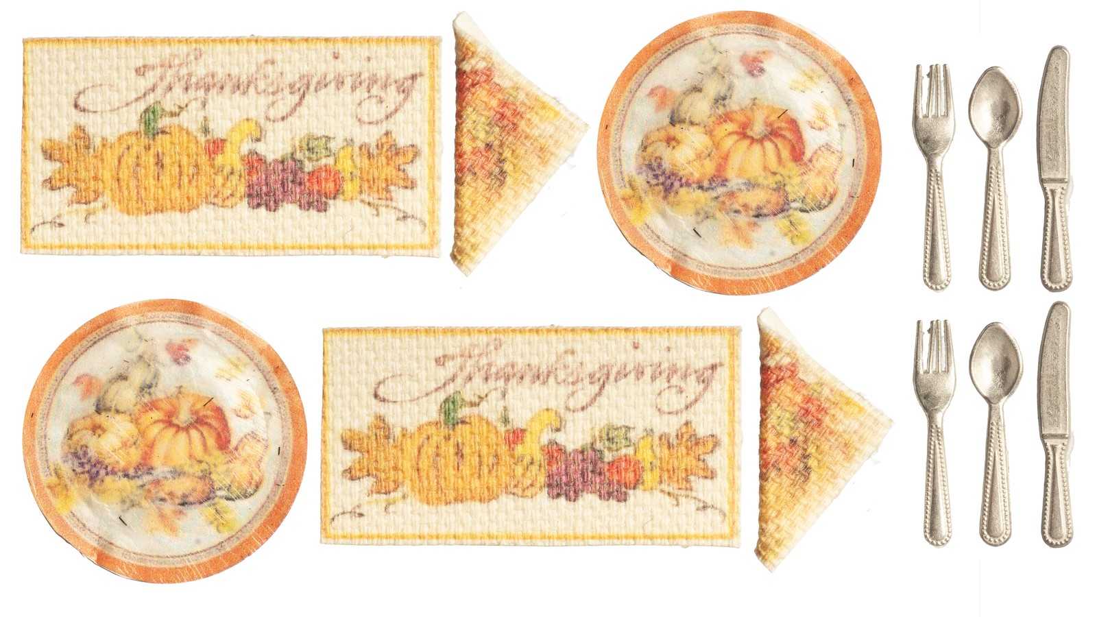 Dollhouse Miniature Thanksgiving Place Setting, Set of 12