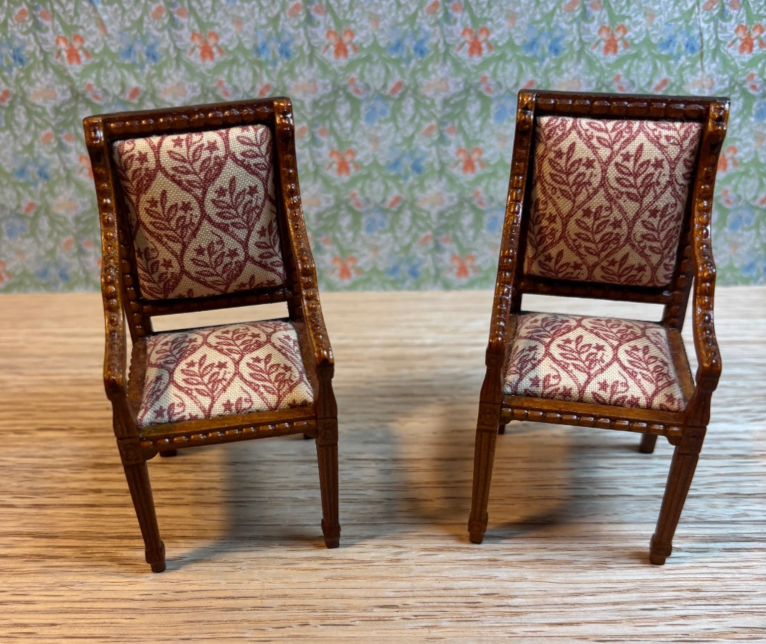 Dollhouse Miniature Intricate Set of 2 Upholstered Arm Chairs by Hansson