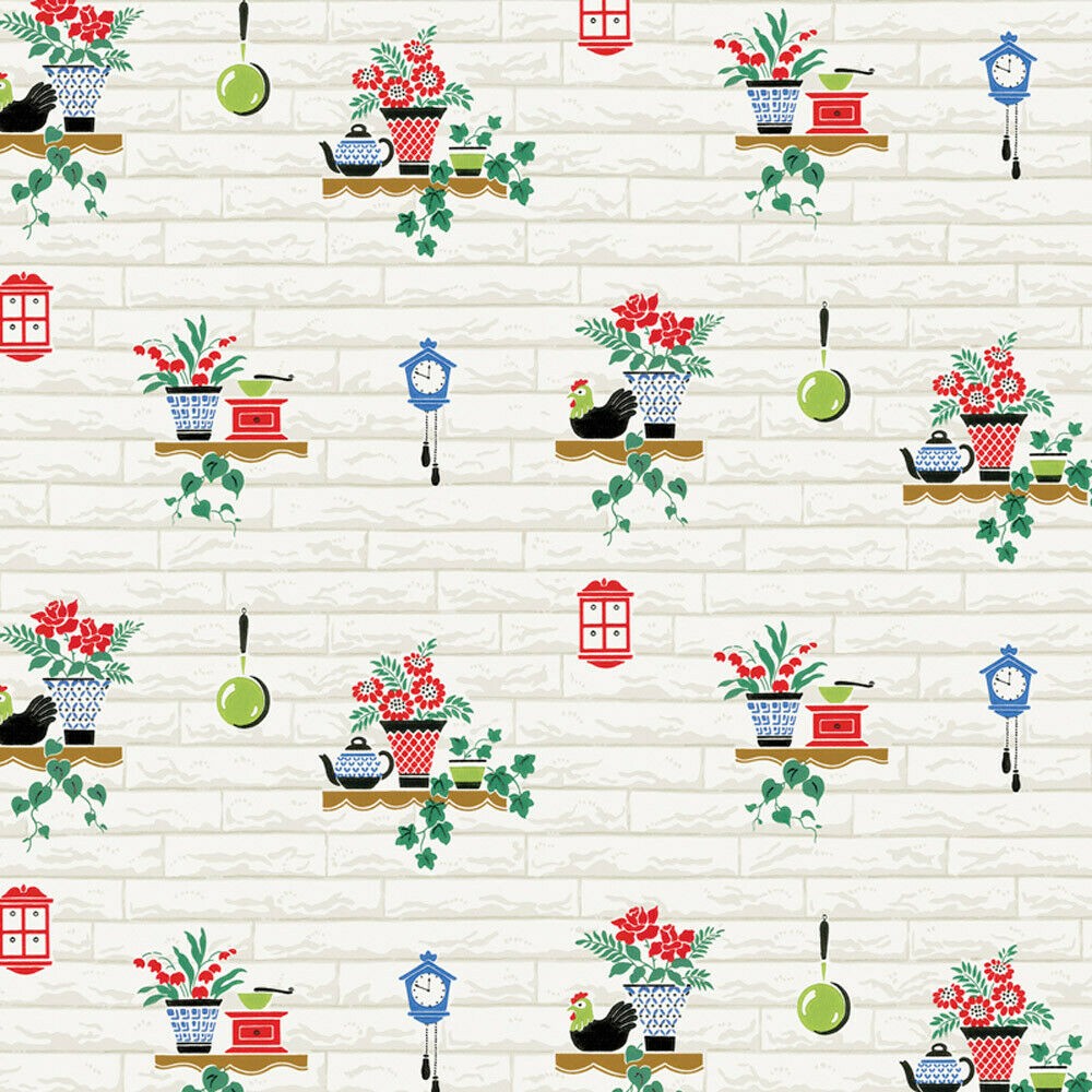 NEW!!  Bradbury and Bradbury Dollhouse Wallpaper - Cozy Kitchen